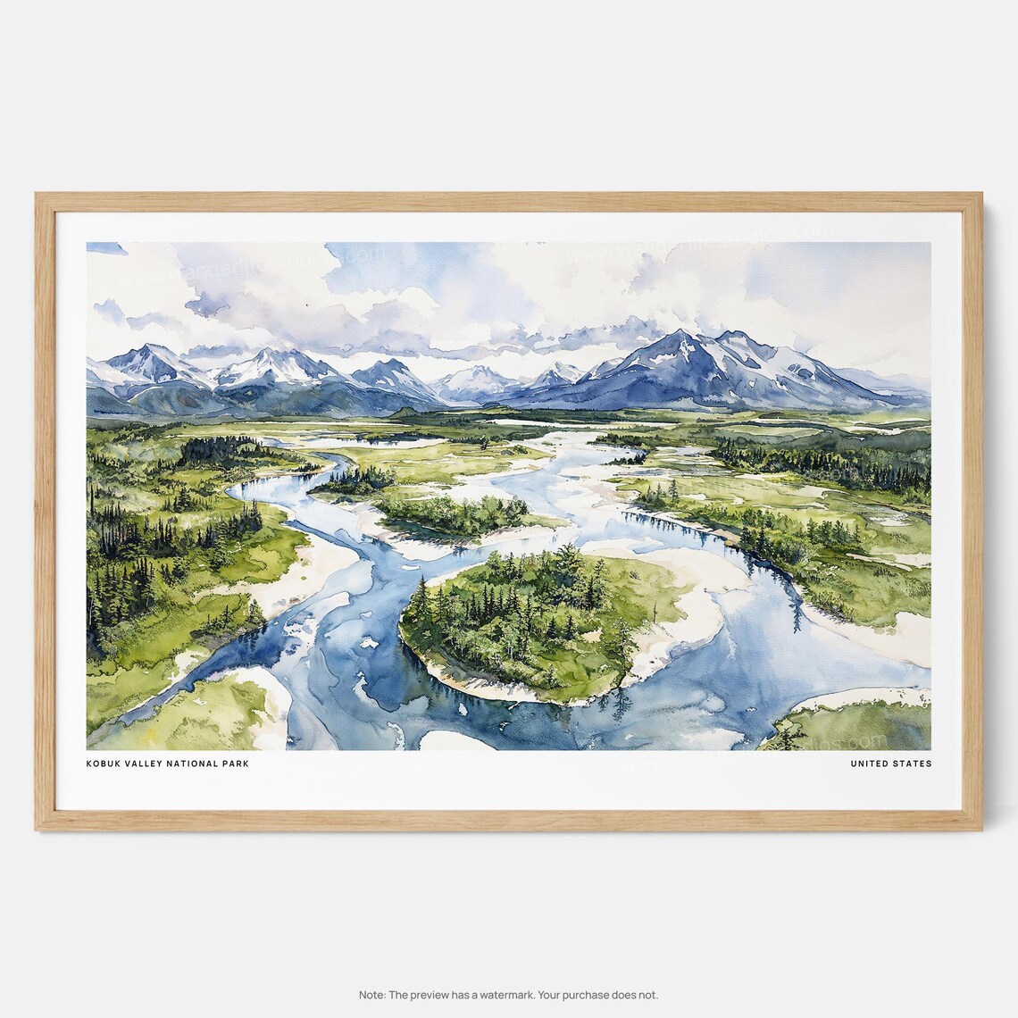 Kobuk Valley National Park Alaska Braided River Watercolor Poster