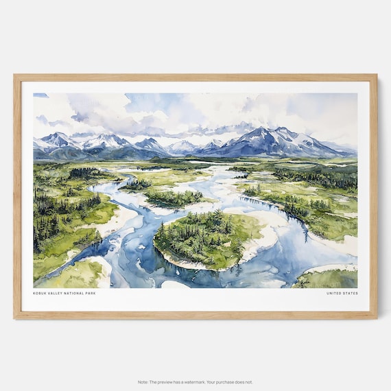 Kobuk Valley National Park Alaska Braided River Watercolor Poster