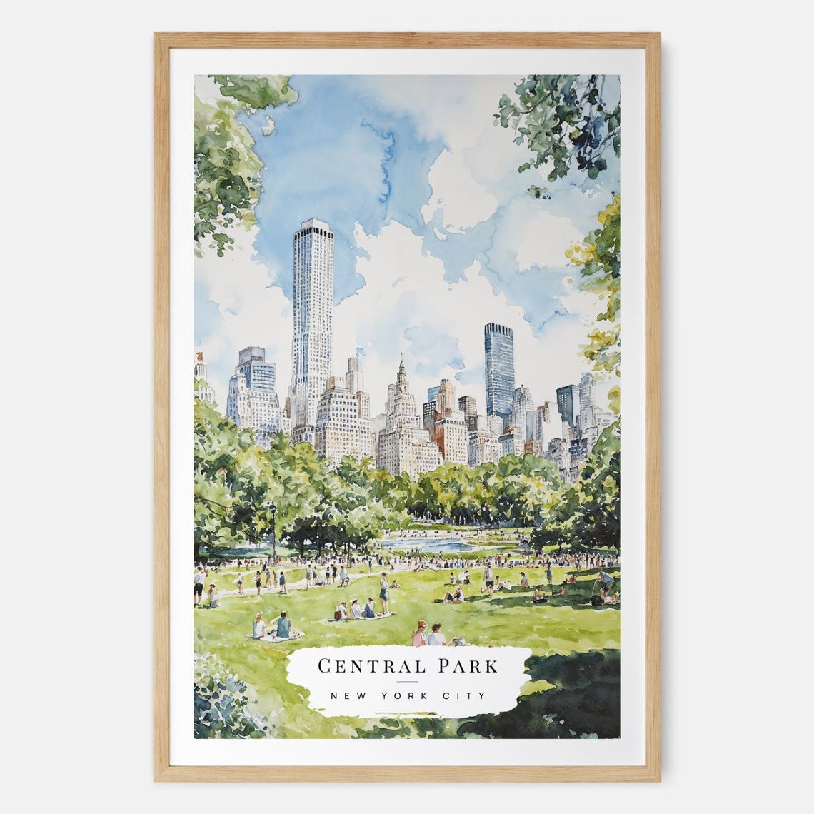 Central Park Summer Watercolor Manhattan Skyline Picnic Poster
