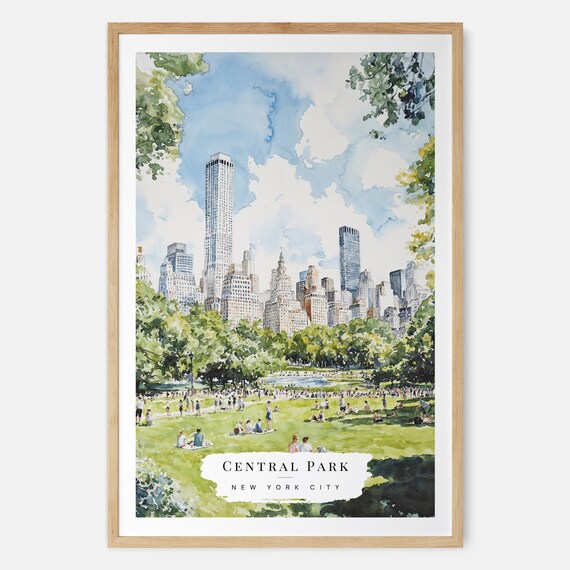 Central Park Summer Watercolor Manhattan Skyline Picnic Poster