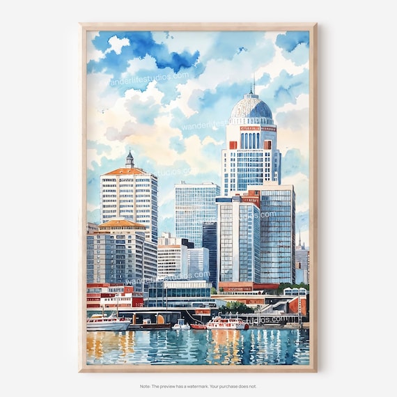 Louisville Watercolor Wall Art City Skyline