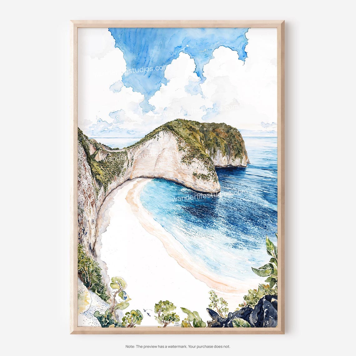 Nusa Penida Tropical Watercolor with Turquoise Bay Cliffs Poster