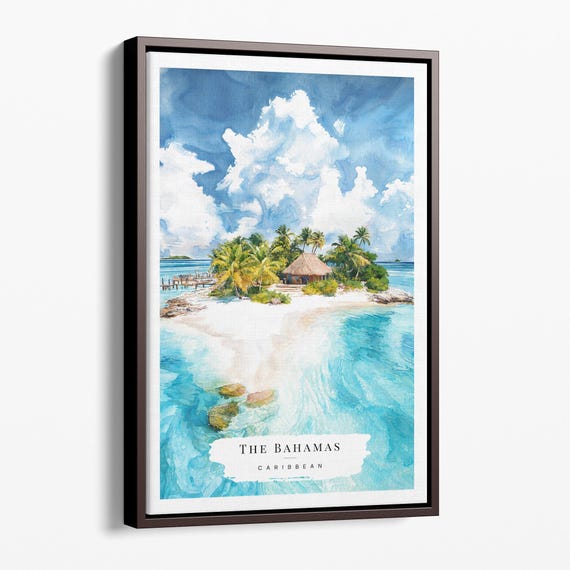 The Bahamas Watercolor Canvas Art Print Tropical Island Beach Wall