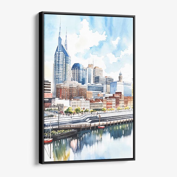 Nashville Skyline Canvas Print Watercolor Urban Cityscape Wall Art