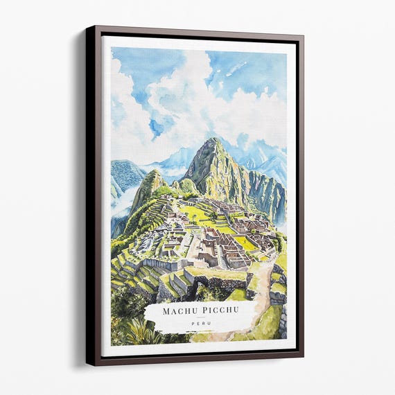 Machu Picchu Watercolor Canvas Art Print Scenic Landscape Wall Decor
