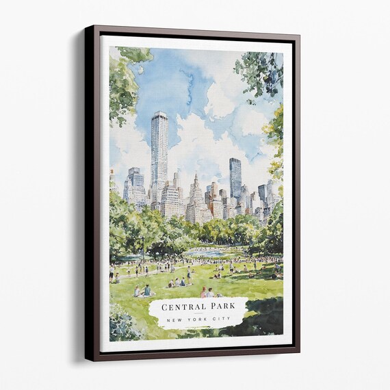 Central Park New York City Watercolor Park Scene Travel Poster