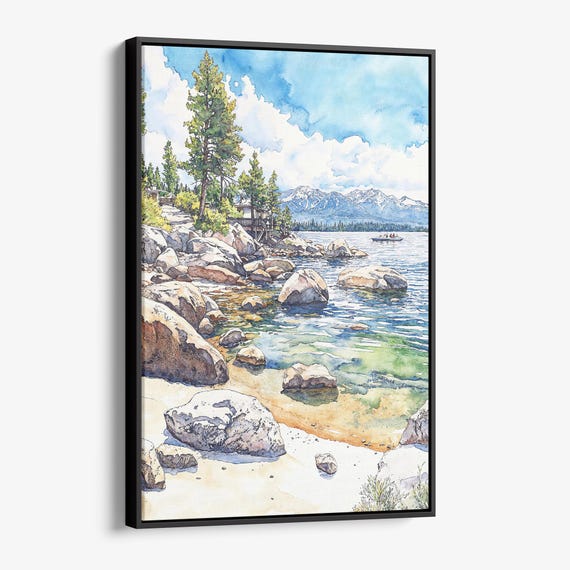 Lake Tahoe Canvas Print Watercolor Landscape Wall Art