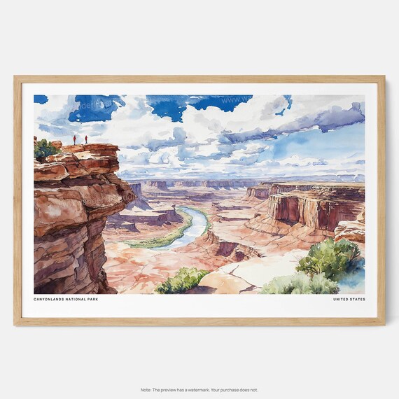 Canyonlands National Park Watercolor Red Rock Canyon Travel Poster