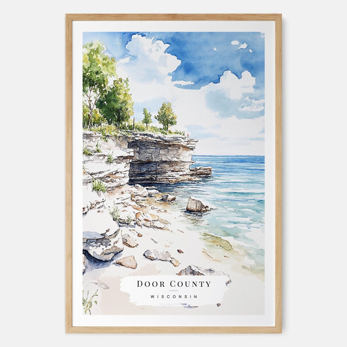 Door County Watercolor Art Print, Wisconsin Travel Poster