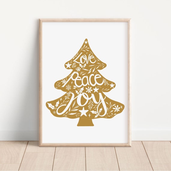 Gold Foil Festive Tree Christmas Art Print