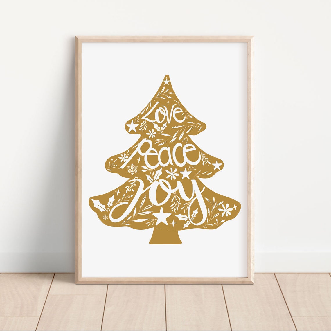Gold Foil Festive Tree Christmas Art Print