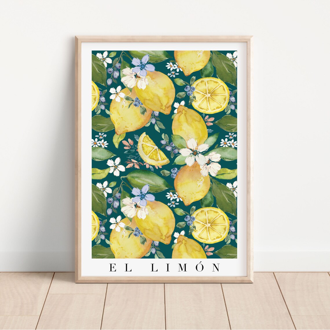 El Limón Navy Blue Lemon Pattern Kitchen Art Print