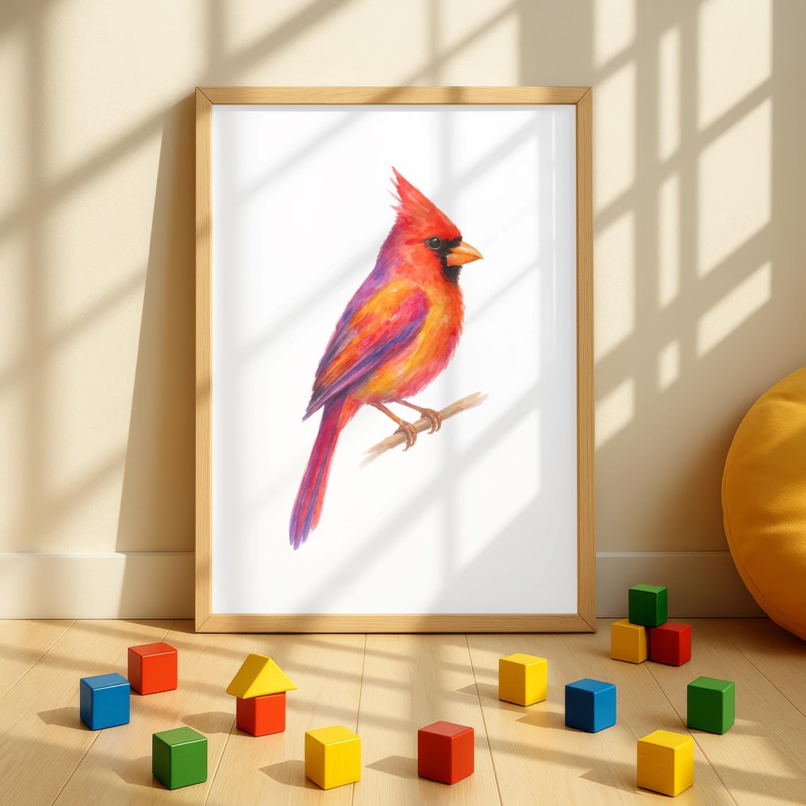 Red Cardinal Watercolor Perched Songbird Nature Wildlife Poster