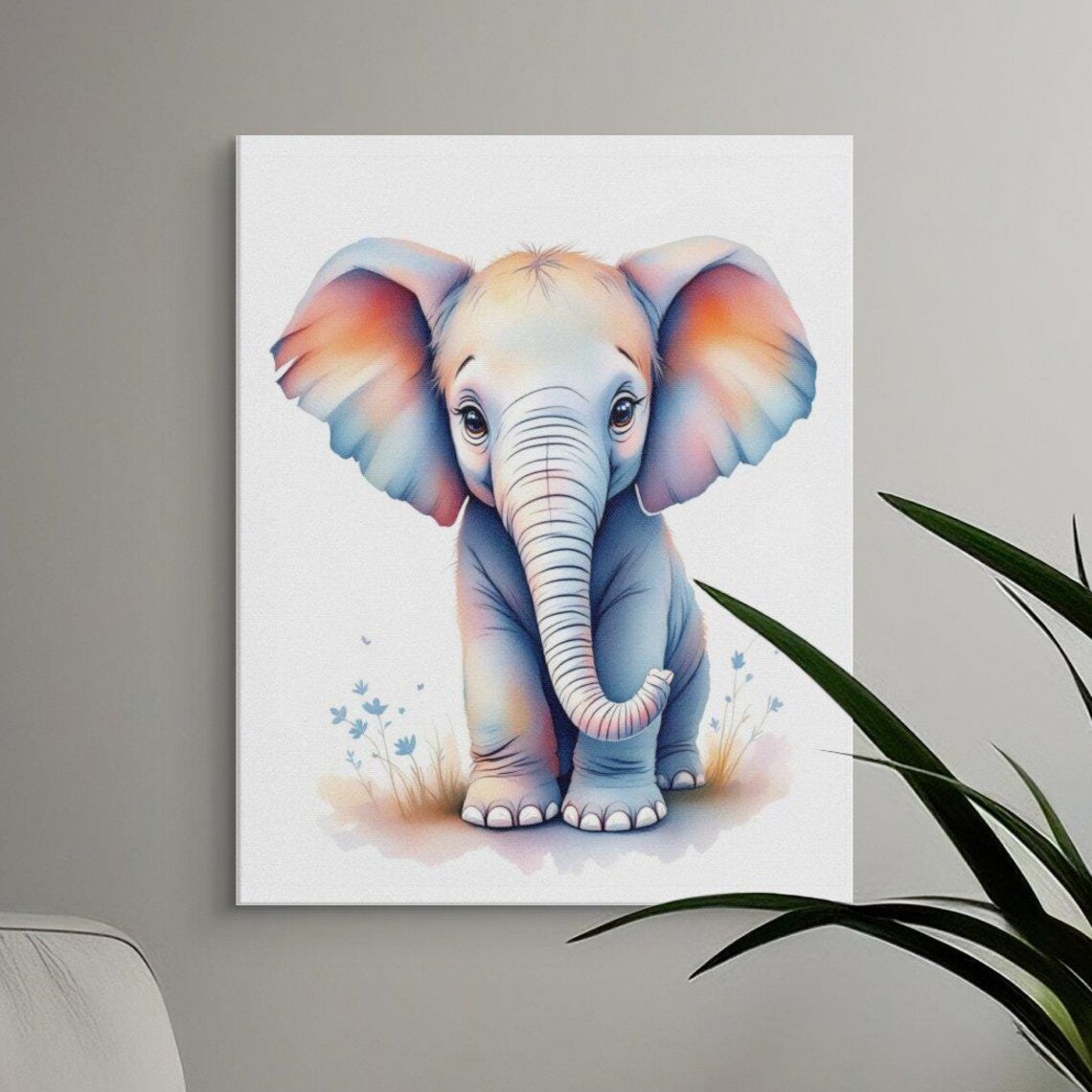 Cute Pastel Baby Elephant Watercolor Sweet Nursery Art Poster