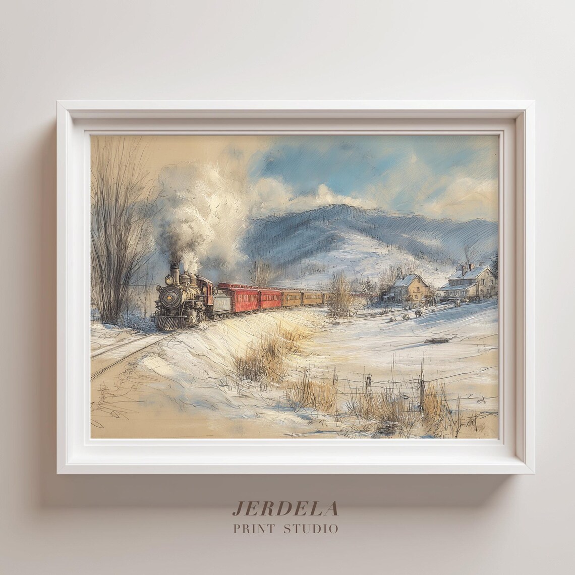 Nostalgic Winter Train Art Print, Holiday Decor