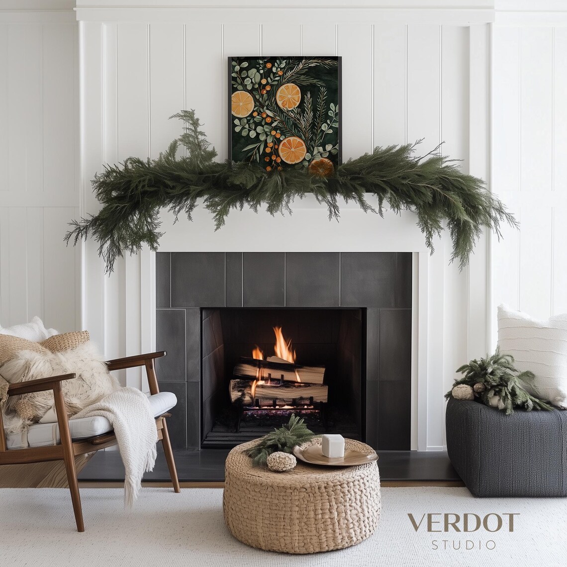 Orange Christmas Painting Print, Botanical Holiday Decor - Image 3