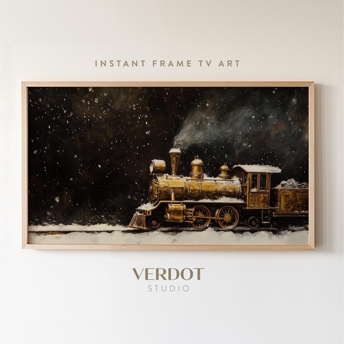 Gold Train Christmas Vintage Holiday Art Print