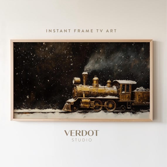 Gold Train Christmas Vintage Holiday Art Print