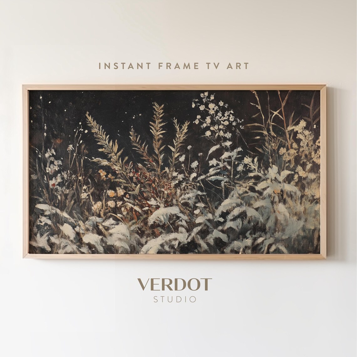 Winter Garden Wildflower Art Print, Vintage Neutral