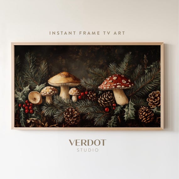 Mushroom Christmas Vintage Holiday Art Print