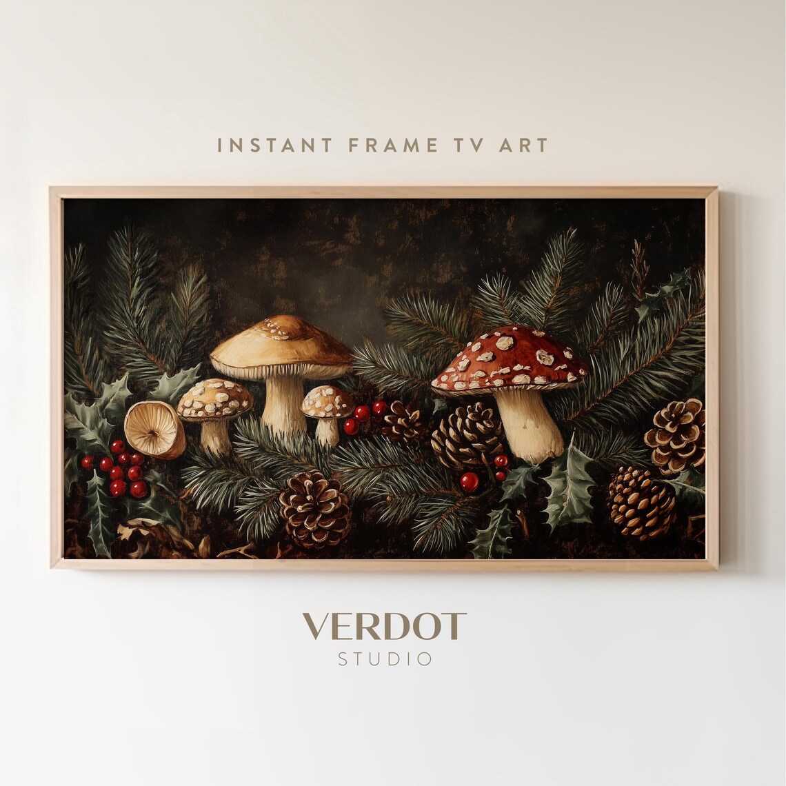 Mushroom Christmas Vintage Holiday Art Print