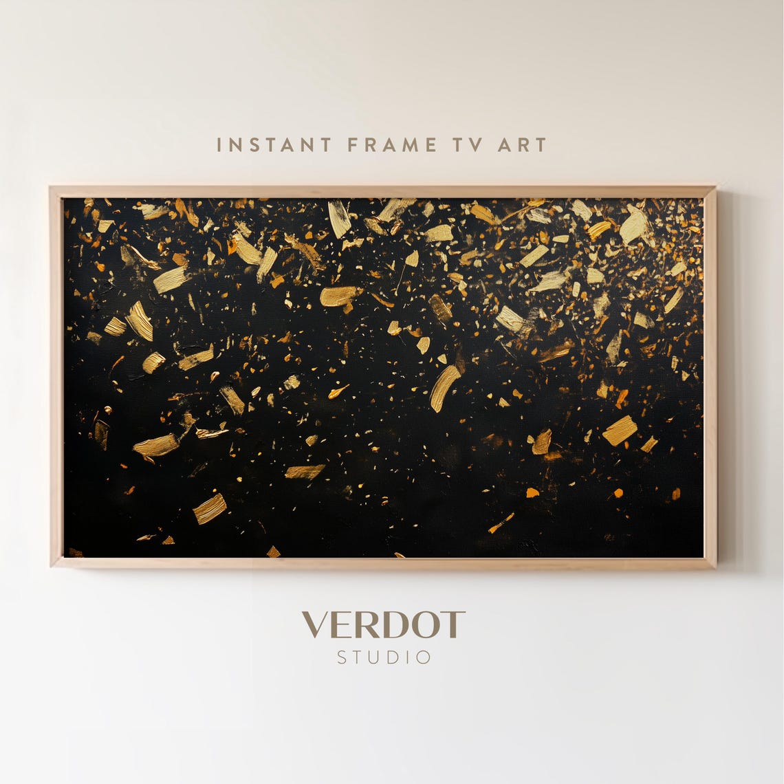 Gold Confetti Brushstrokes On Black New Year Party Abstract Art Poster