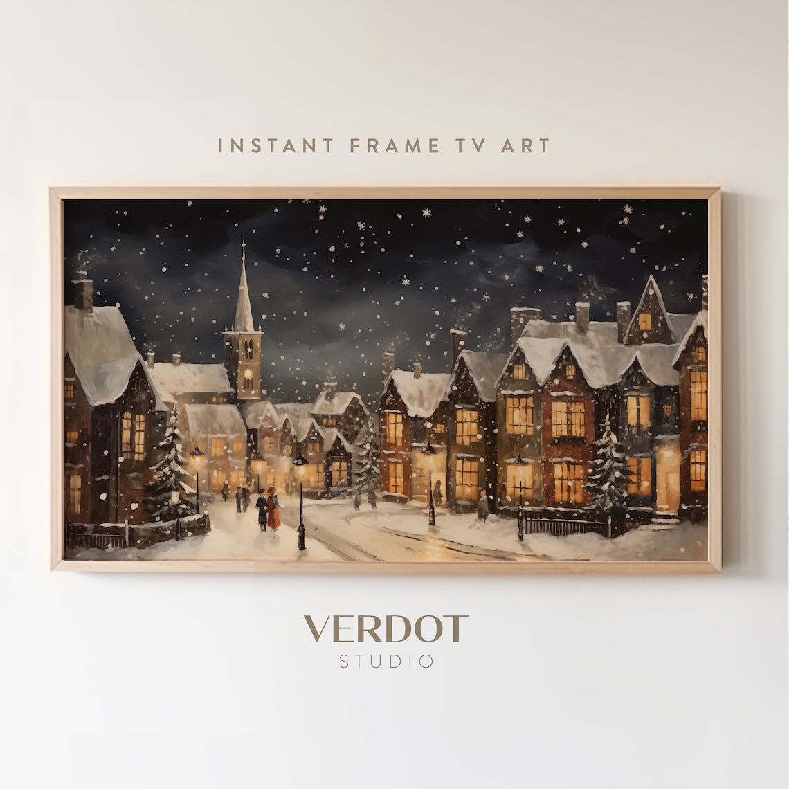 Christmas Winter Village Vintage Winter Night Art Print