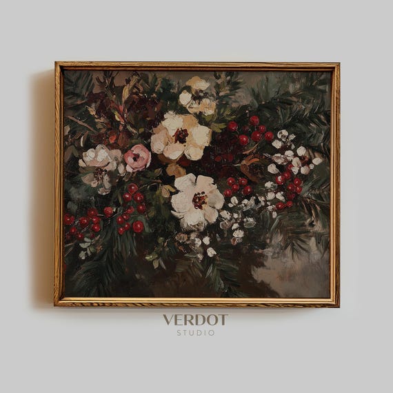 Winter Flower Print, Vintage Christmas Floral Art