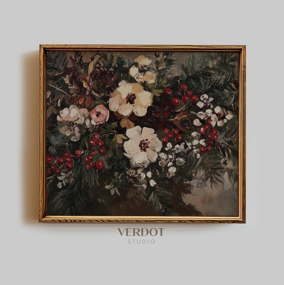 Winter Flower Print, Vintage Christmas Floral Art