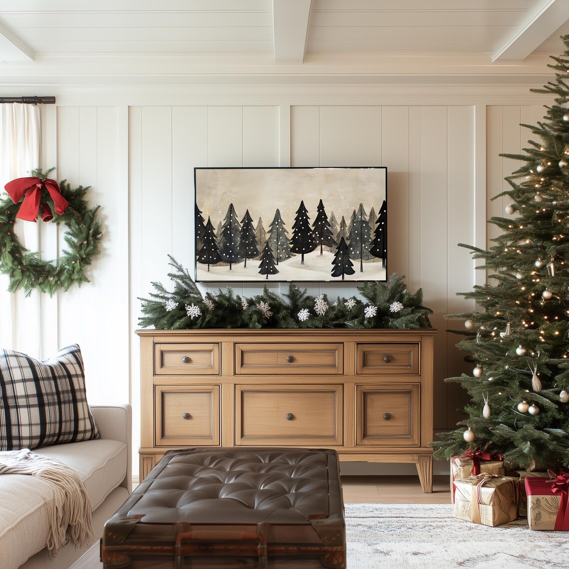 Modern Christmas Trees Art Print, Snowy Winter Scene - Image 4
