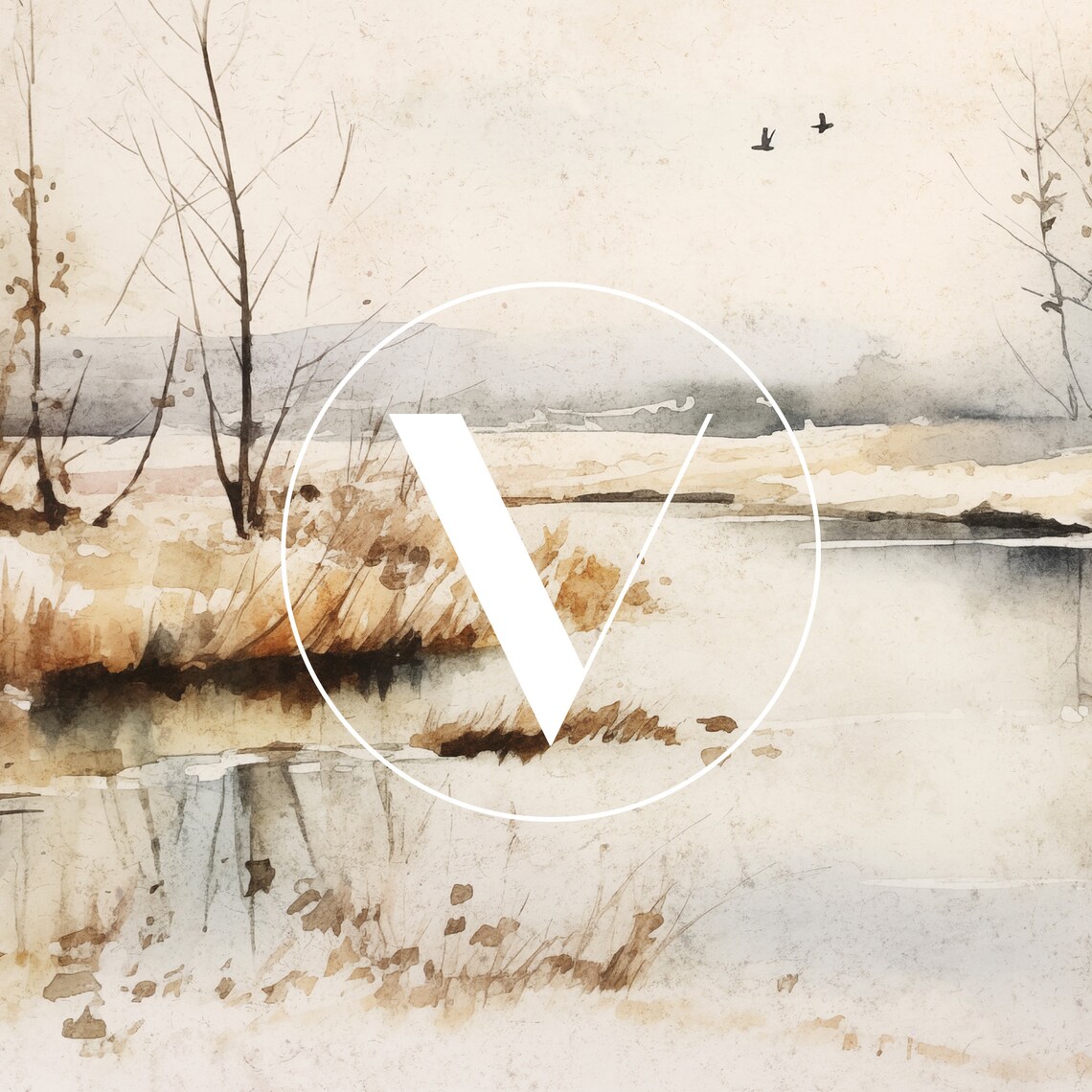 Winter Pond Watercolour Landscape Art Print - Image 3