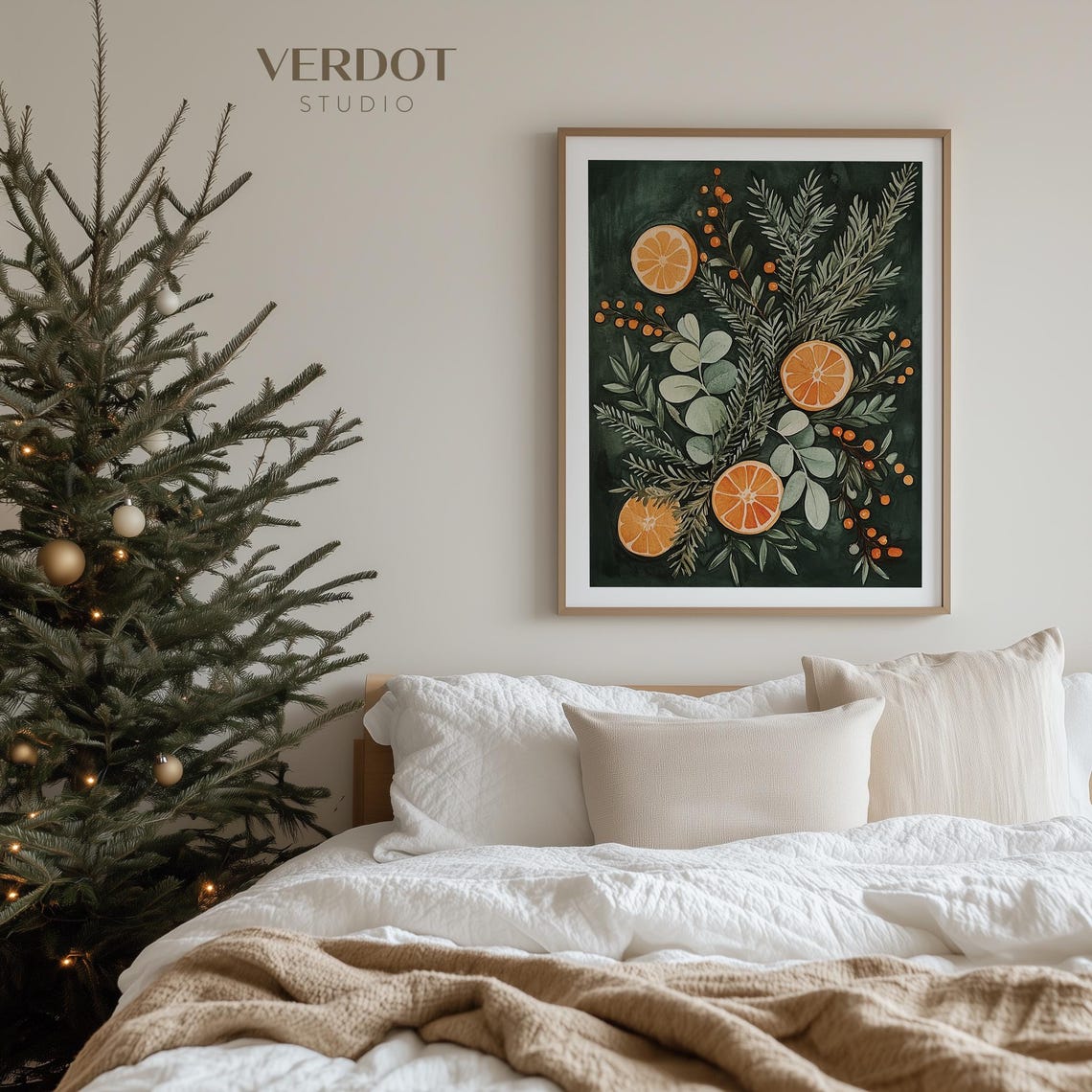 Christmas Citrus Botanical Orange Slices Pine On Dark Green Art Poster - Image 2
