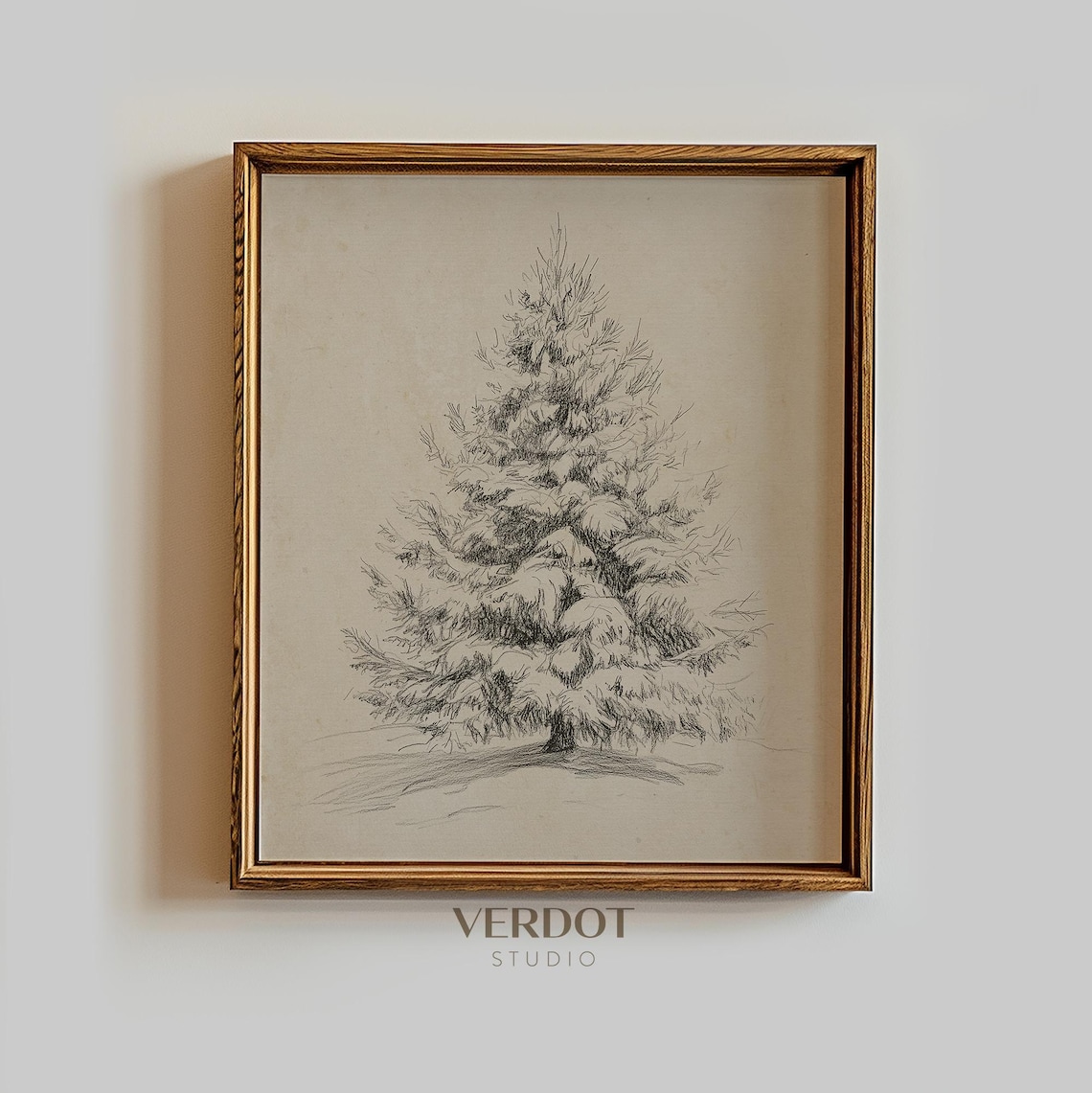 Vintage Christmas Tree Drawing, Neutral Winter Poster