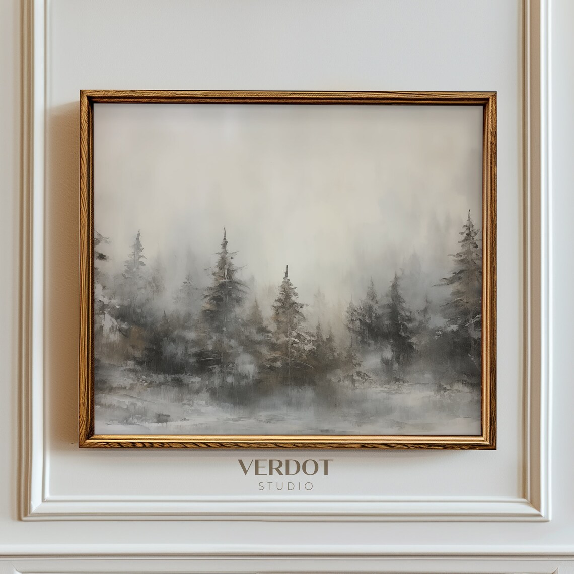 Winter Forest Painting, Rustic Christmas Tree Art Print