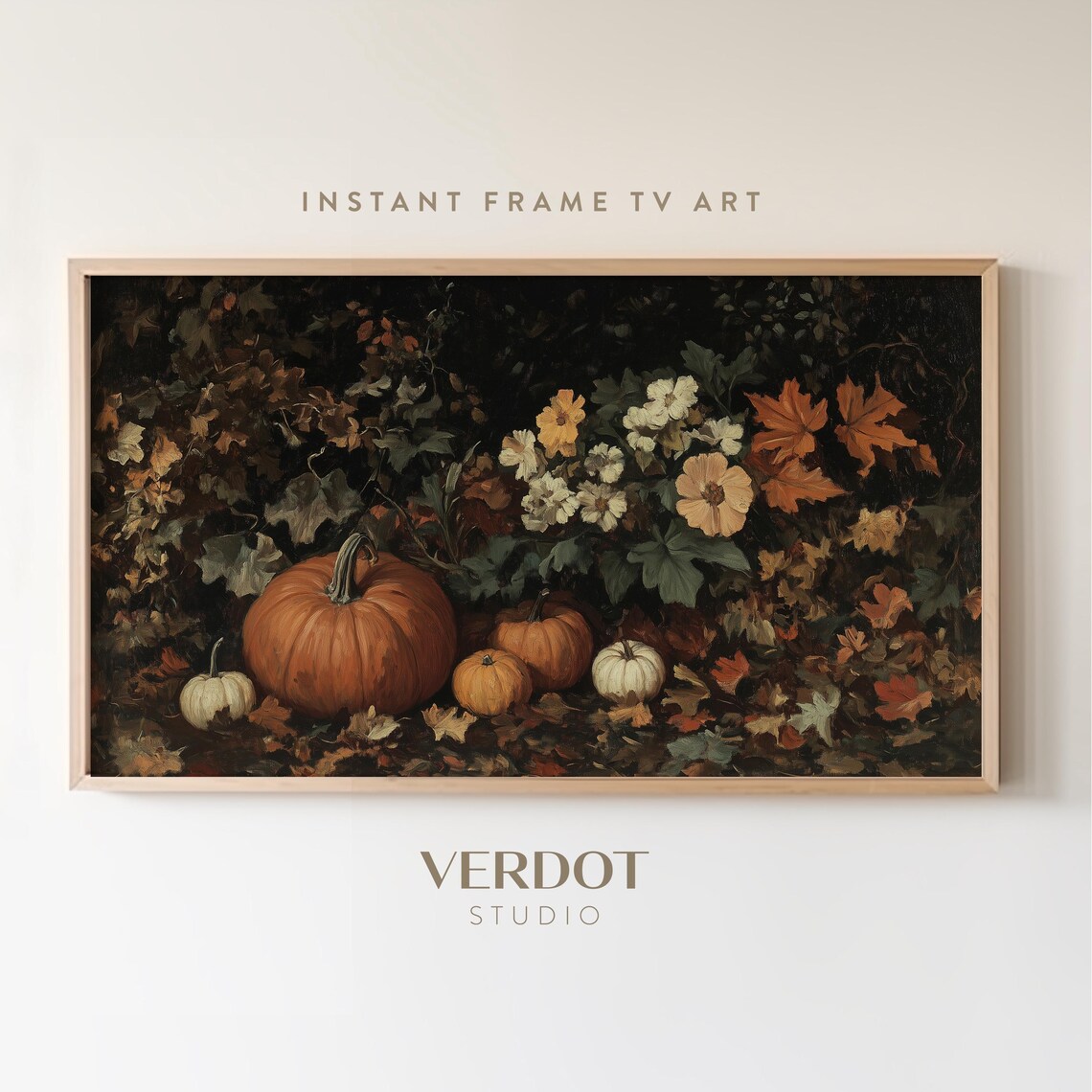 Vintage Fall Pumpkins Art Print, Moody Autumn Botanical