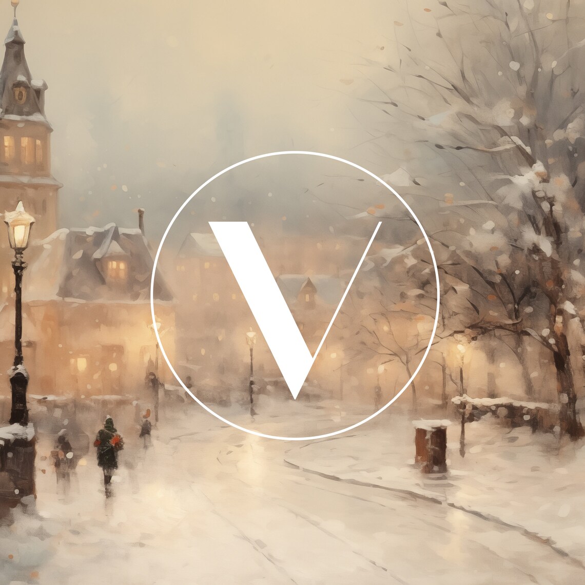 Vintage Winter Town Night Art Print, Neutral Holiday - Image 3