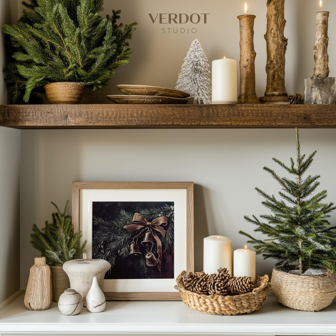 Vintage Bells Christmas Print, Dark Winter Holiday - Image 4