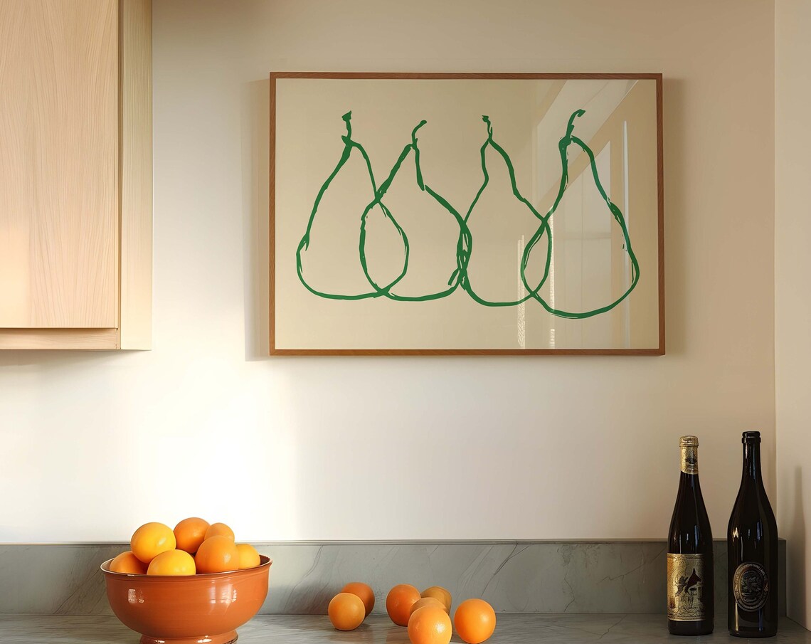 Pear Print Vintage Food Art, Minimalist Kitchen Poster