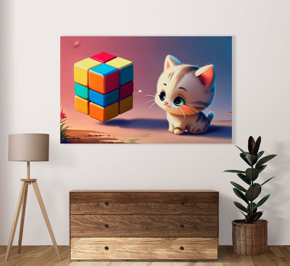 Cute Cartoon Kitty Cat Poster Set Of 1 Image Nursery Decor Comic Kitten Illustration Pets Lovers Art