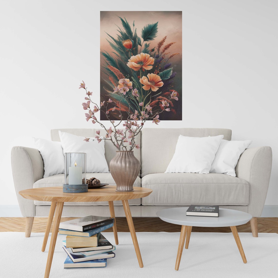 Sunset Poppy and Wild Grass Floral Bouquet Painterly Art Poster - Image 2