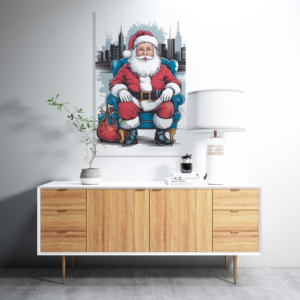 Santa Claus Armchair Portrait City Skyline Christmas Art Poster - Image 2