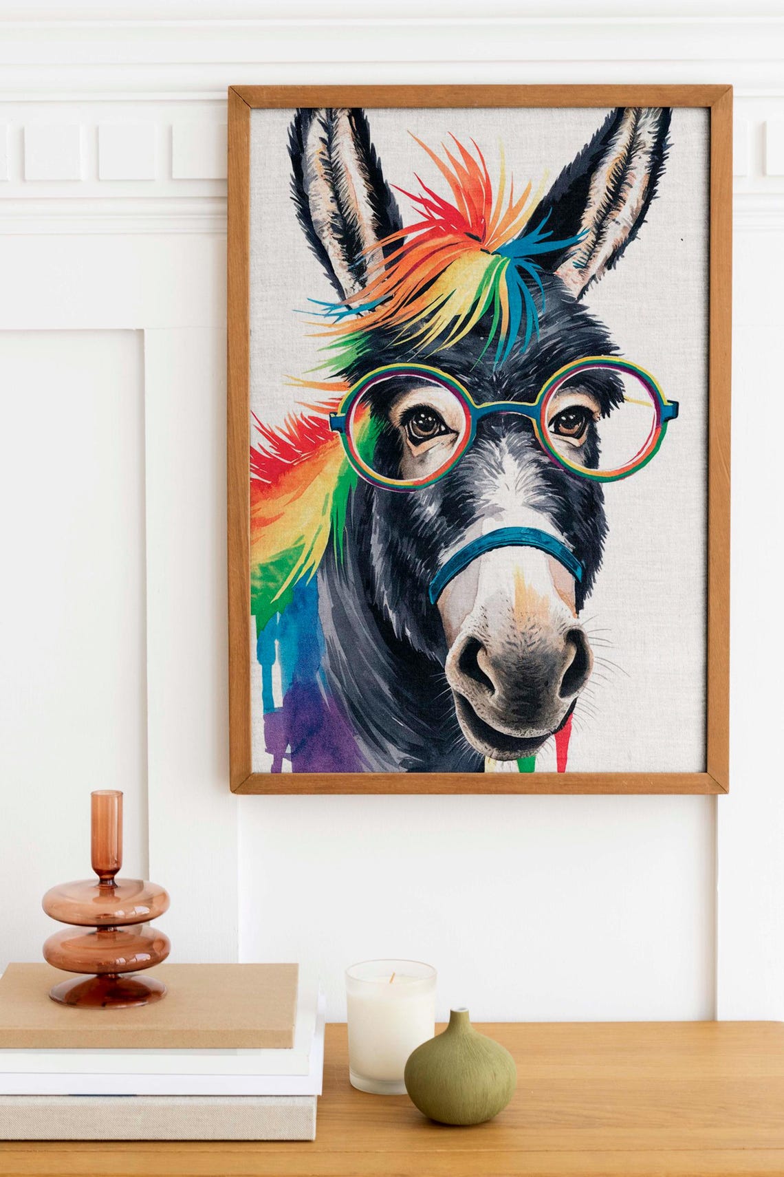 Donkey With Rainbow Mane And Round Glasses Funny Animal Poster - Image 2