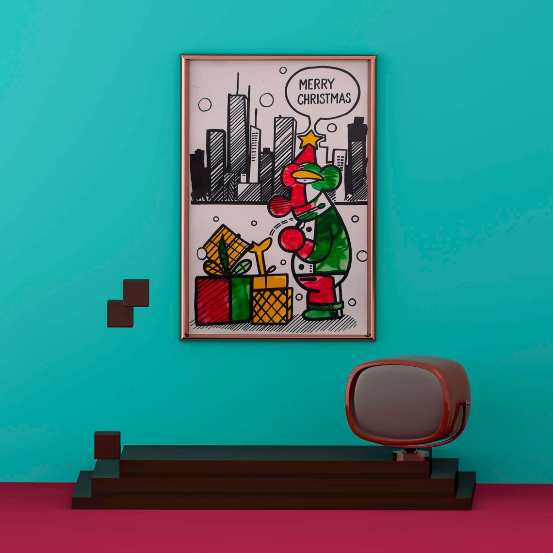 Merry Christmas Sketch Poster Set Of 1 Jpg Image Christmas Decoration Commercial Use Santa In Urban City Illustration - Image 2